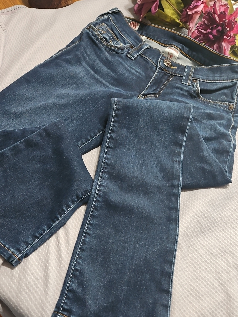 True Religion Lexi Skinny Bootcut Jeans in Dark Blue Wash Sz 27 - Picture 3 of 10